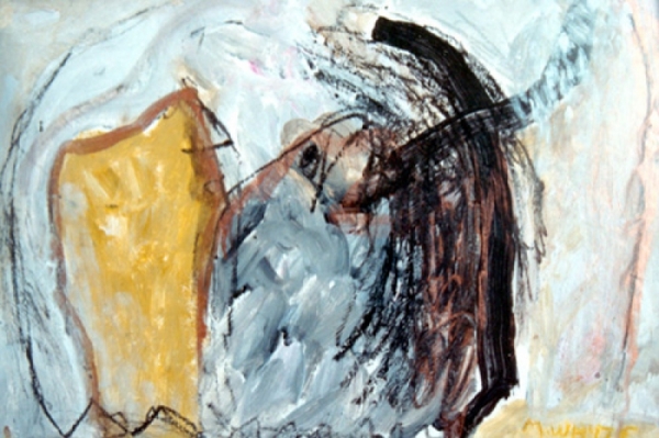 Trabajos de la serie: "Espacios medios", acr&iacute;lico sobre tela, 47 x 32 cm.