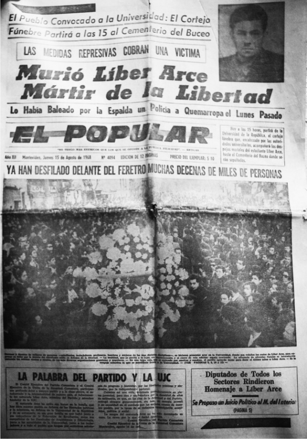 Portada del peri&oacute;dico El Popular (15/08/1968)