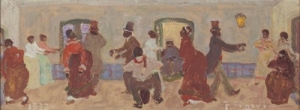 Pedro Figari. "Bailando". sin fecha. &Oacute;leo sobre cart&oacute;n. 23x62cms. Colecci&oacute;n Museo Hist&oacute;rico Nacional